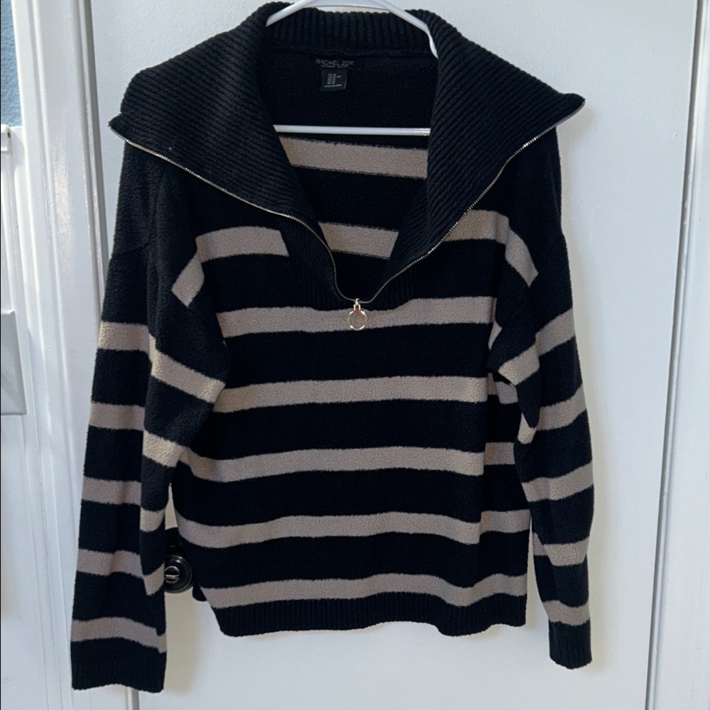 Rachel Zoe Black Knit Zip-Front Sweater
